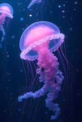Obraz premium Glowing Jellyfish in Deep Ocean – Fantasy Bioluminescent Sea Life