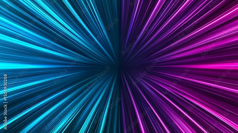Poster the image shows a vibrant abstract design featuring a central point from which numerous streaks of b