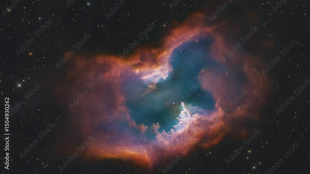 Wall mural travelling from a red planetary nebula in deep space. 4k