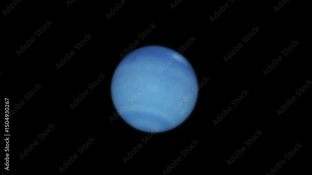Poster animation depicting neptune orbiting in outer space.