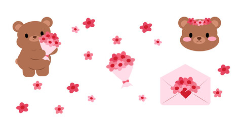 illustration of a bear full of flowers on Valentine's Day