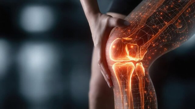 Human Knee Joint anatomy in pain: A detailed look at the human knee joint, highlighted in a realistic and artistic manner, highlighting discomfort.