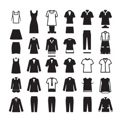  Clothes icon vector and silhouette.