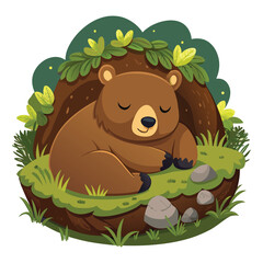 Cute Cartoon Bear Sleeping in the Forest