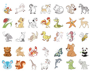 Obraz premium Collection of Adorable Cartoon Animals