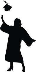 Diploma graduation silhouette illustration. Pose of happy person graduate. Student jumping graduate full body. © Budypiasa