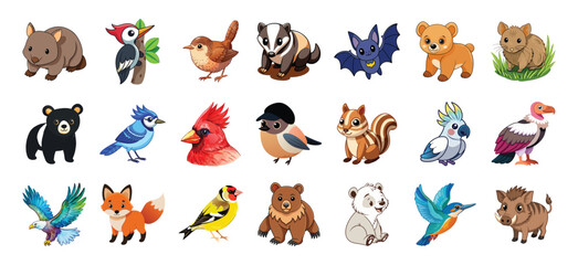 Obraz premium Collection of Cute Cartoon Animals and Birds
