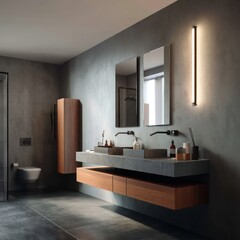Contemporary bathroom with minimalist lighting, floating vanity, and modern fixtures for simplicity.