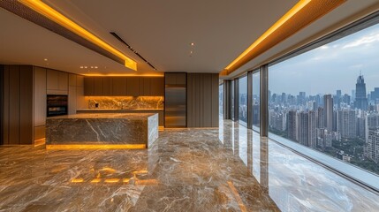 Modern kitchen with city view