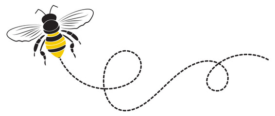 Flying Bee with Dotted Flight Path