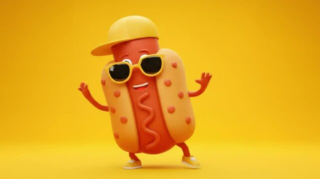 Groovy Hot Dog Cartoon Character 3D Animation Video Clip