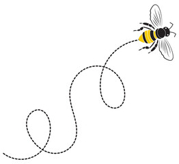 Flying Bee with Dotted Flight Path