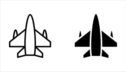 Obraz premium Flying Fighter Jet icon set, Military Aircraft sign design template for web and mobile on white background