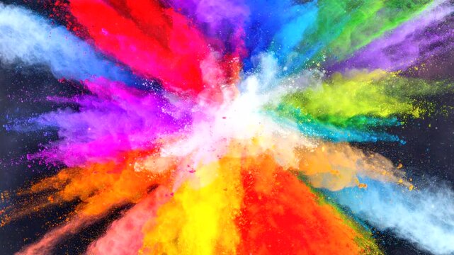 Colorful powder explode on black background happy holi day video looping background	