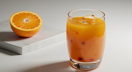 Refreshing Orange Juice A Glass of Sunshine, Perfect for a Summer Day or Anytime You Need a Vitamin C Boost.  The bright citrus flavor and icy coolness make it the ideal thirst quencher.