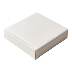 Square white cardboard box with a closed lid, suitable for packaging or gift purposes.