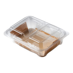 A plastic food container with three compartments and a fitted lid.