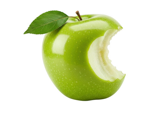 Green apple with a bite isolated on transparent background.