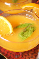 Refreshing orange cocktail with mint garnish in summer