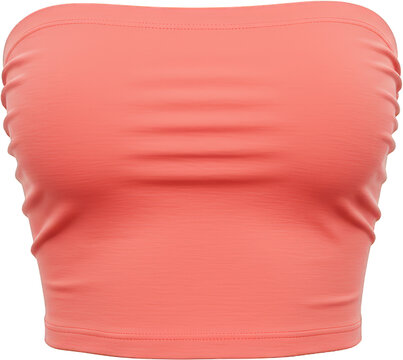 Coral Tube Top Stretchy Knit Fabric Women s Summer Clothing Close Up View