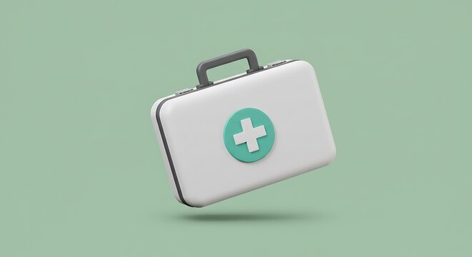 Clean 3 d render of medical kit bag with plus symbol for healthcare