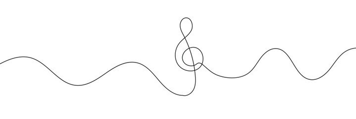 One line music key symbol. Continuous line art drawing classical cultural melody sound silhouette. Hand drawing doodle element vector illustration 