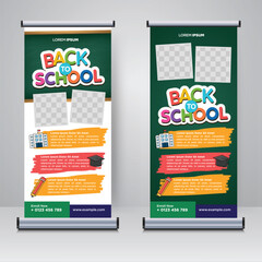 Back to school roll up banner, educational elements design template