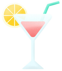 Summer Cocktail Illustration with Lemon Slice and Straw