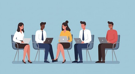 Obraz premium Diverse professionals working on laptops in collaboration setting