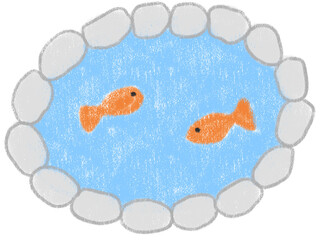 Fototapeta premium Crayon hand-drawn style pond illustration