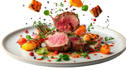 Gourmet beef dish isolated on transparent background
