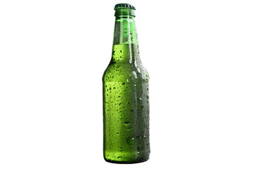 Sweating Green Beer Bottle Isolated on Transparent Background