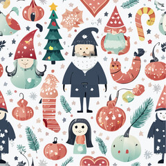 eamless 3D-style vector pattern featuring colorful holiday icons from Christmas, Halloween, and Valentine&rsquo;s Day, designed with playful symmetry and bold festive energy