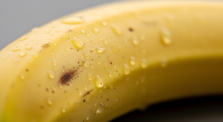 Close-up of a Fresh Banana with Water Droplets
