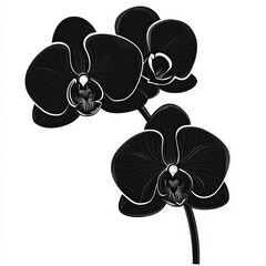 orchid silhouette , black and white illustration isolated on white background