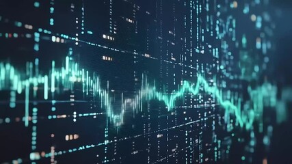 Digital binary code forms a blue technology background with a green stock market graph pattern illustrating business data and internet concepts - Powered by Adobe