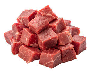 Pile of Beef Cubes Isolated on Transparent Background