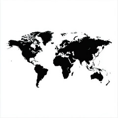 world map silhouette , black and white illustration isolated on white background