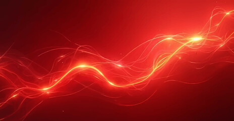 Abstract light lines on red background.