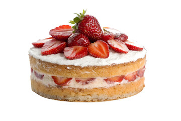 Tasty Cake with Fresh Strawberries Isolated on Transparent Background