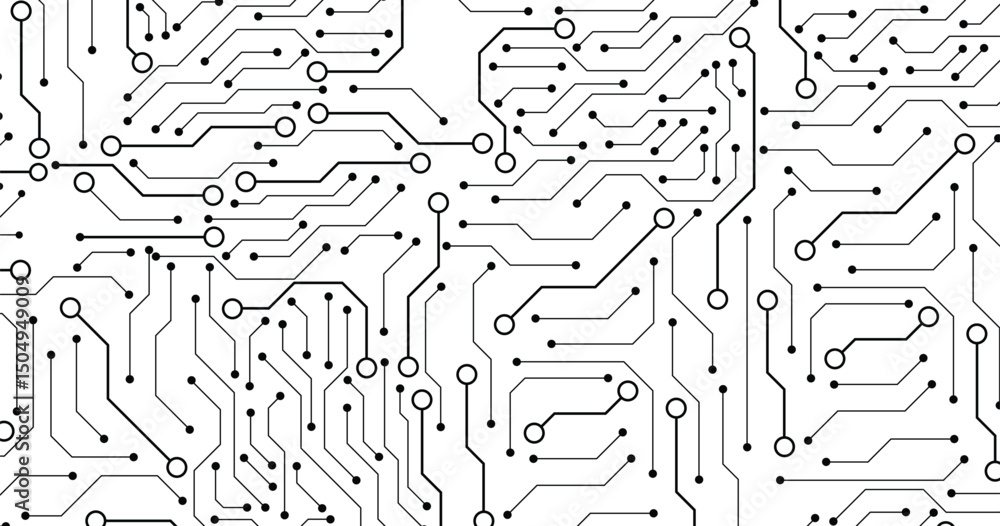 Poster abstract circuit board background. technology connected blue lines with electronics elements on tech