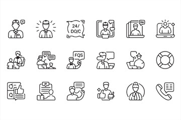 Minimalistic Icons Representing 24/7 Customer Support and Assistance