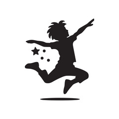 children jumping vector silhouette clip art logo design illustration