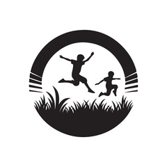 children jumping vector silhouette clip art logo design illustration