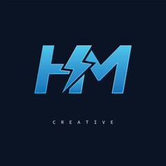 HM Thunderbolt Monogram &ndash; Futuristic Electric Logo with Bold Blue Energy Strike