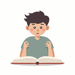 Young Boy Reading a Book: Pixel Art Illustration