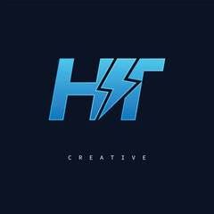 HT Thunderbolt Monogram – Futuristic Electric Logo with Bold Blue Energy Strike
