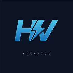 HV Thunderbolt Monogram – Futuristic Electric Logo with Bold Blue Energy Strike