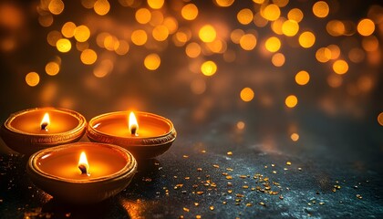 Diwali: Oil lamps on the dark background.