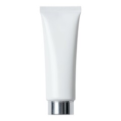 Plain white cosmetic tube with a silver cap, suitable for skincare, lotion, cream, or beauty product packaging on a white background.